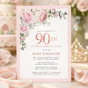 90th Birthday Surprise Party Blush Pink Floral  Invitation