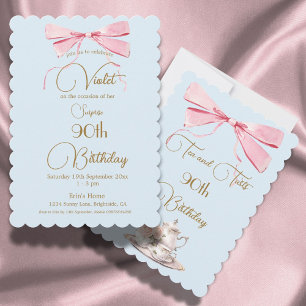 90th Birthday Tea and Tarts Elegant Bow Invitation