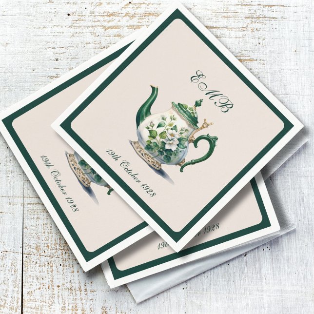 90th Birthday Tea Party Green Regency Birthday Napkin (Creator Uploaded)