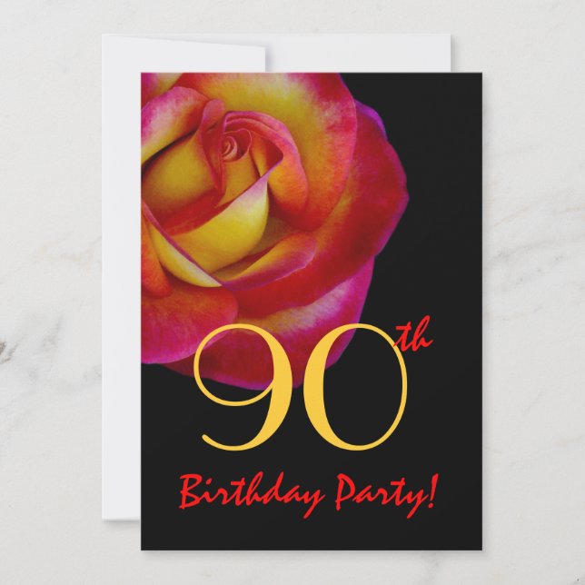 90th Birthday Template - Red and Yellow Rose (Front)