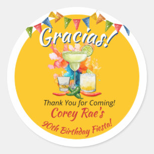 90th Birthday Thank You Fiesta "Gracias" Custom Classic Round Sticker