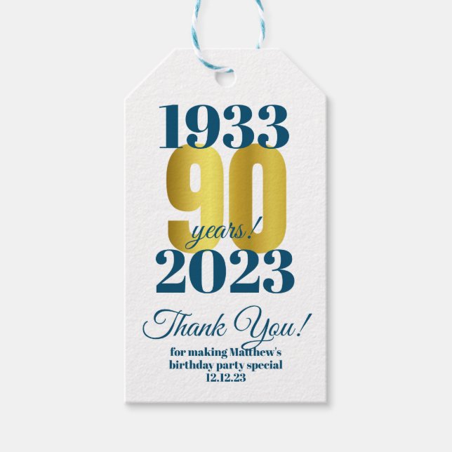 90th Birthday Thank You Gift Tags (Front)