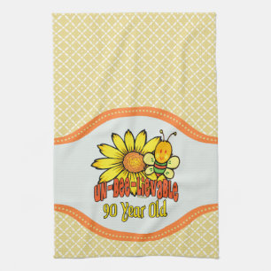 90th Birthday - Unbelievable at 90 Years Old Tea Towel