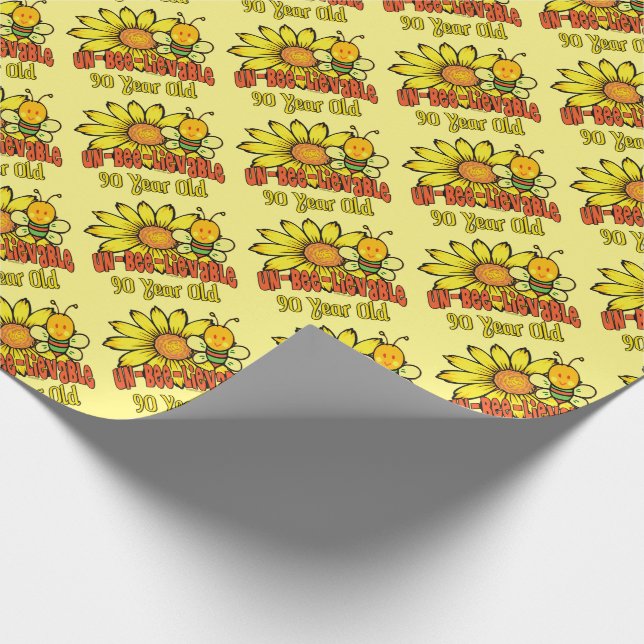 90th Birthday - Unbelievable at 90 Years Old Wrapping Paper (Corner)