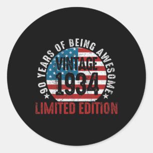 90th Birthday Vintage 19&#  Patriotic Usa Flag 90 Classic Round Sticker