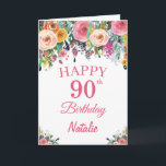90th Birthday Watercolor Floral Flowers Pink Card<br><div class="desc">90th Birthday Watercolor Floral Flowers Pink Card with personalised name and age. For further customisation,  please click the "Customise it" button and use our design tool to modify this template.</div>