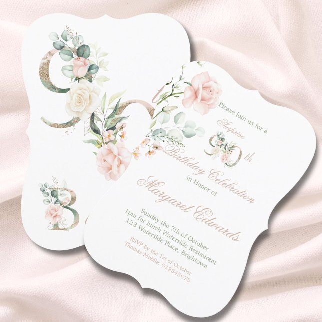 90th Birthday Watercolor Roses Pink Invitation (Creator Uploaded)