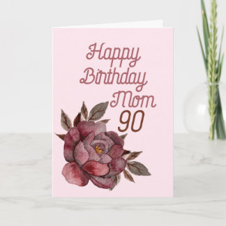 90th Birthday Watercolor Vintage Red Rose Card