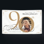 90th Birthday White Gold Elegant Calligraphy Photo Banner<br><div class="desc">90th Birthday White Gold Elegant Calligraphy Photo Banner And elegantly designed special birthday celebration invitation,  featuring a custom photo of birthday person and script calligraphy with vintage flourish elements. Simple enough to fit a variety of themes and colours!
Need help? Simply contact me!</div>
