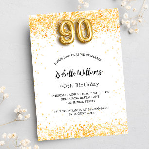 90th birthday white gold glitter luxury invitation