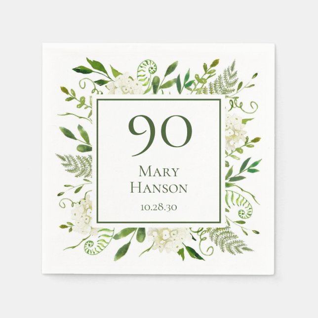 90th Birthday White Hydrangeas Napkin (Front)