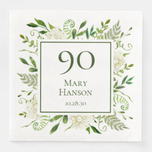 90th Birthday White Hydrangeas Napkin