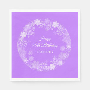 90th Birthday Winter Wonderland Snowflake Purple Napkin