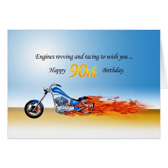 90th Birthday with a Flaming Motorcycle (Front Horizontal)