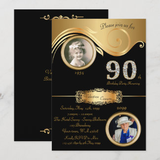 90th,Birthday Woman 90th,elegant art deco,black Invitation