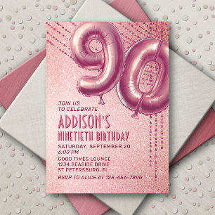 90th Birthday Womens Rose Gold Invitation