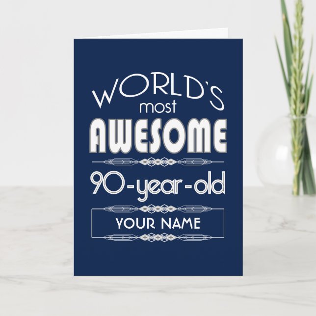 90th Birthday Worlds Best Fabulous Dark Blue Card (Front)