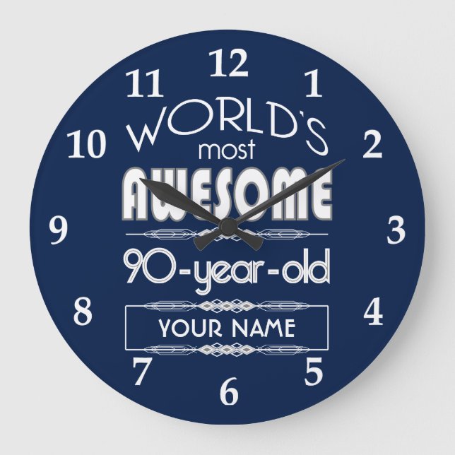 90th Birthday Worlds Best Fabulous Dark Blue Large Clock (Front)