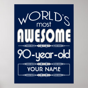 90th Birthday Worlds Best Fabulous Dark Blue Poster