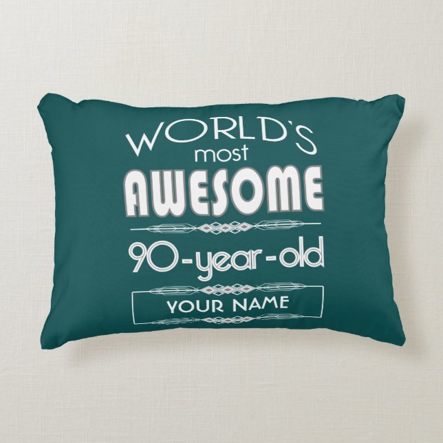 90th Birthday Worlds Best Fabulous Dark Green Decorative Cushion (Front)