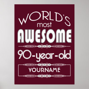 90th Birthday Worlds Best Fabulous Dark Red Poster