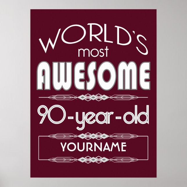 90th Birthday Worlds Best Fabulous Dark Red Poster (Front)