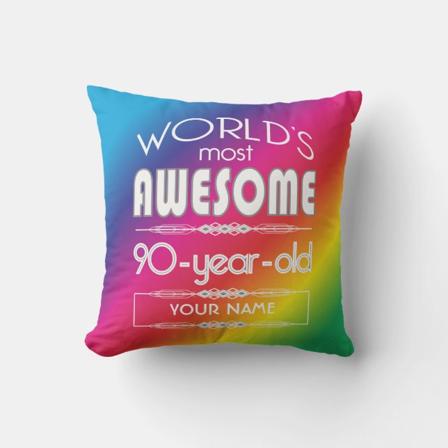 90th Birthday Worlds Best Fabulous Rainbow Outdoor Cushion (Front)
