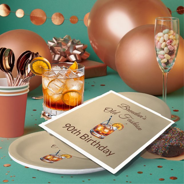 90th Cocktail Male Old Fashion Birthday  Napkin (Creator Uploaded)