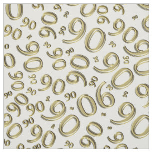 90th Cool Number Pattern Gold and White 90 Fabric