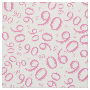 90th  Cool Random Number Pattern Pink/White 90 Fabric