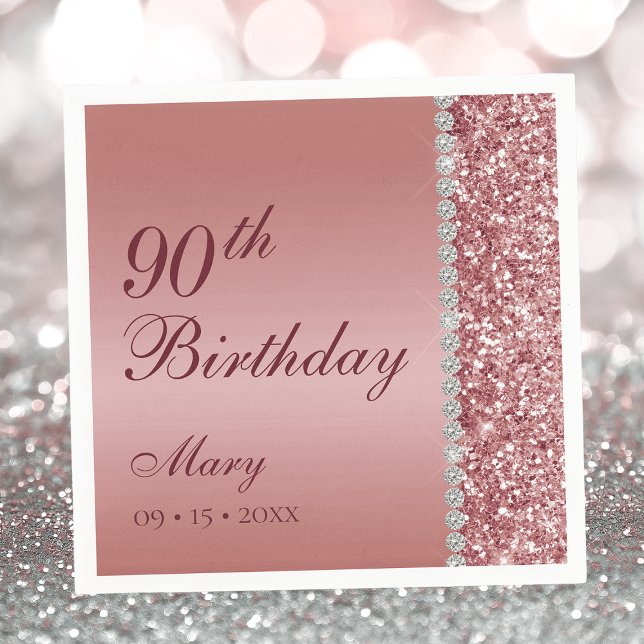 90th Elegant Rose Gold Birthday Napkin (Creator Uploaded)