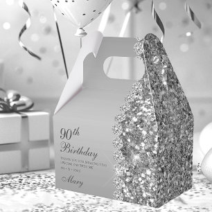 90th Elegant Silver Birthday Favour Box