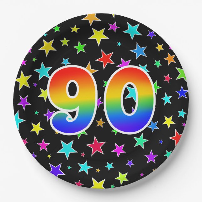 90th Event: Bold, Fun, Colourful Rainbow 90 Paper Plate (Front)