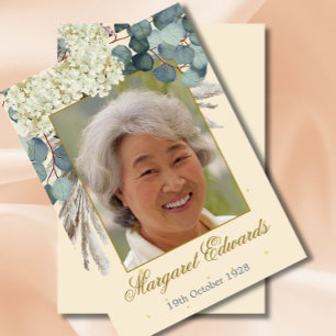 90th Floral Cream Elegant Gold Photo Birthday Invitation