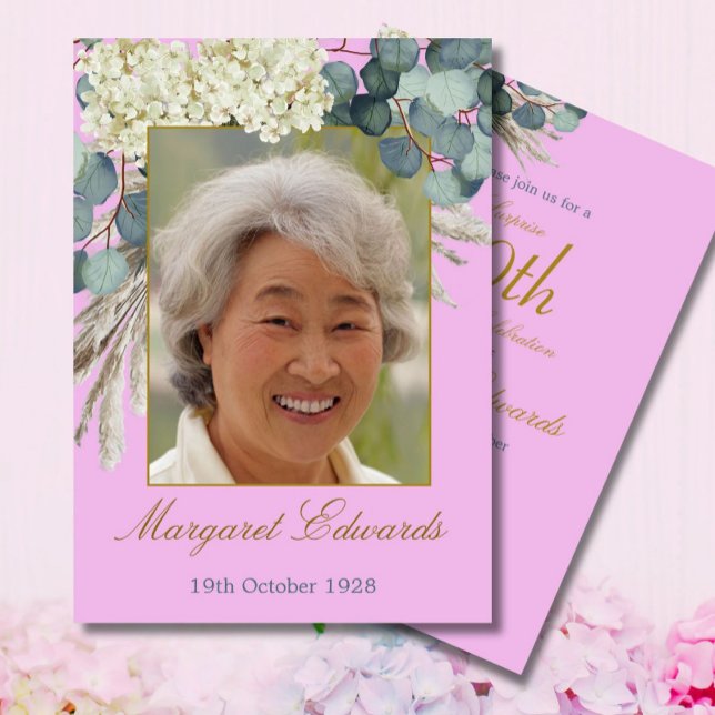 90th Floral Modern Purple Elegant Photo Birthday Invitation (Creator Uploaded)