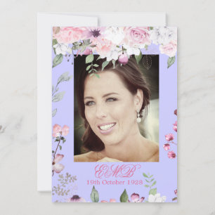 90th Floral Purple Spring Elegant Photo Birthday  Invitation