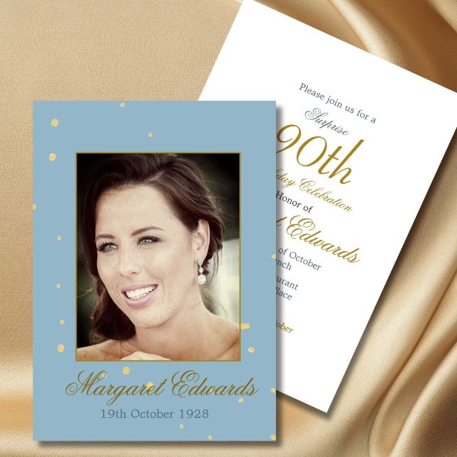 90th Floral Wildflowers Elegant Photo Birthday Invitation (Creator Uploaded)