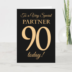 90th Gold-effect on Black, for Partner Birthday Card