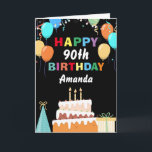90th Happy Birthday Colourful Balloons Cake Black Card<br><div class="desc">90th Happy Birthday Colourful Balloons Cake Black with personalised name. For further customisation,  please click the "Customise it" button and use our design tool to modify this template.</div>