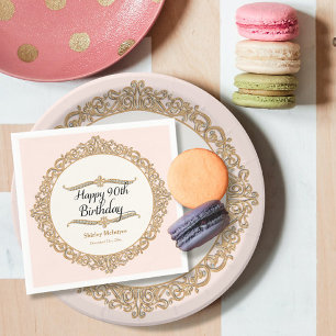 90th Happy Birthday Party Celebration Round Decor Napkin