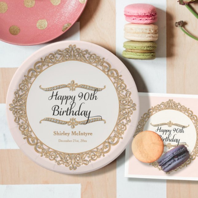 90th Happy Birthday Party Celebration Round Decor Paper Plate (Creator Uploaded)