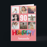 90th Happy Birthday Photo Collage Modern Pink Card<br><div class="desc">90th Happy Birthday Photo Collage Modern Pink Card with personalised name. For further customisation,  please click the "Customise it" button and use our design tool to modify this template.</div>