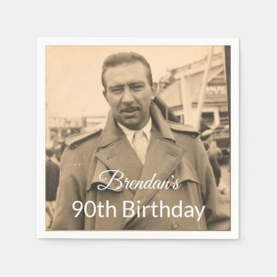 90th Male Photo Birthday Napkin