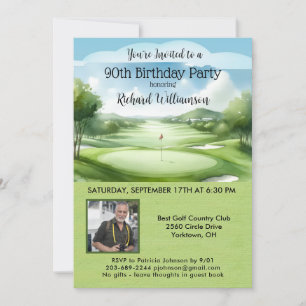 90th Men's Birthday Party Photo Golf  Invitation