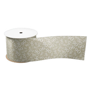 90th Modern Random Number Pattern Gold/White Satin Ribbon