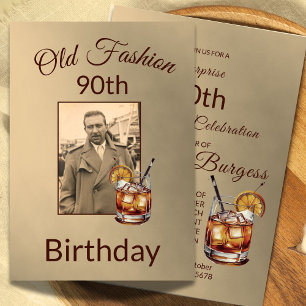 90th Ninetieth Male Photo Birthday Invitation
