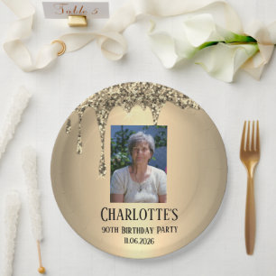 90th Ninety Elegant Birthday Party Gold Paper Plate