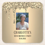 90th Ninety Elegant Birthday Party Gold Square Paper Coaster<br><div class="desc">Gold,  simple,  photo,  elegant,  feminine,  adult,  typography,  90th Birthday party,  ninetieth paper coaster. Personalize it with your details.</div>