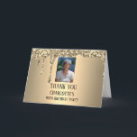 90th Ninety Elegant Birthday Party Gold Thank You Card<br><div class="desc">Gold,  simple,  photo,  elegant,  feminine,  adult,  typography,  90th Birthday party,  ninetieth thank you card. Personalize it with your details.</div>