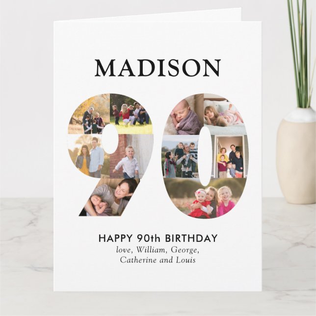 90th Number Photo Collage Custom Name Greeting Card (Front)